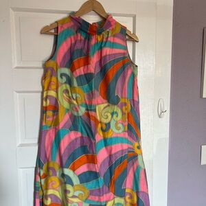 Vintage Colorful Sleeveless Psychidelic Patterned Dress